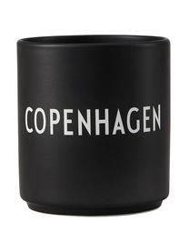 Design beker Favourite COPENHAGEN in zwart met opschrift, Fine Bone China (porselein), Zwart, wit, Ø 8 x H 9 cm