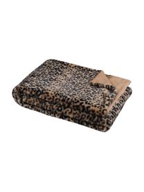 Plaid in cotone con stampa leopardata Jangal, 100% poliestere, Beige, nero, Larg. 130 x Lung. 160 cm
