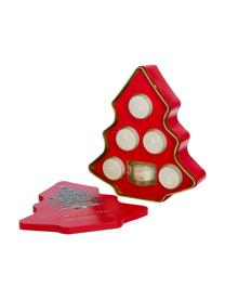 Waxinelichthoudersset Xmas Tree met metalen doos (dennennaalden, cederhout, appelsien), 8-delig, Doos: metaal, Houder: glas, Rood, B 20 x H 23 cm