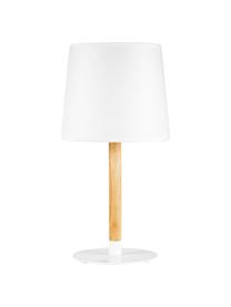Tafellamp Woody Cuddles met houten voet, Lampenkap: stof, Lampvoet: gecoat metaal, Stang: hout, Wit, helder hout, Ø 22 x H 44 cm