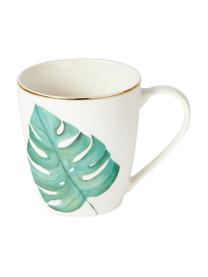 Set 4 tazze in Fine Bone China con motivo tropicale Timba, Fine Bone China (porcellana)
Fine bone china è una porcellana a pasta morbida che si caratterizza per la sua particolare lucentezza radiosa e traslucida, Bianco, verde, dorato, Ø 9 x 10 cm, 350 ml