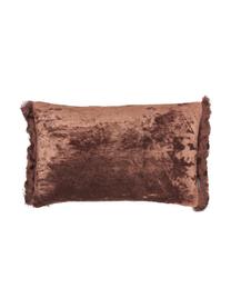 Coussin rectangulaire en velours à franges Crushed, Brun