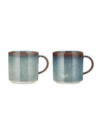 Tazas de café artesanales Quintana Blue, 2 uds., Porcelana, Azul, marrón, Ø 9 x Al 9 cm