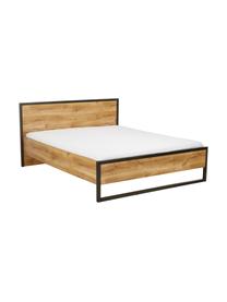 Houten bed Detroit in industrial design, Frame: MDF, Poten: gepoedercoat metaal, Eikenhoutkleurig, 160 x 200 cm