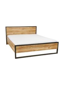 Houten bed Detroit in industrial design, Frame: MDF, Poten: gepoedercoat metaal, Eikenhoutkleurig, 160 x 200 cm