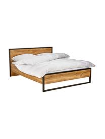 Houten bed Detroit in industrial design, Frame: MDF, Poten: gepoedercoat metaal, Eikenhoutkleurig, 160 x 200 cm