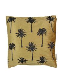 Geborduurd fluwelen kussen Palm Tree, met vulling, Fluweel, Goudkleurig, zwart, 45 x 45 cm