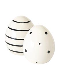 Objet déco œuf de Pâques Finn, 2 élém., Grès cérame, Blanc, noir, Ø 7 cm x haut. 8 cm