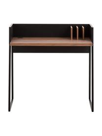 Klein bureau Camille met plank, Poten: gelakt metaal, Walnoothoutkleurig, zwart, B 90 x D 60 cm