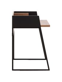 Klein bureau Camille met plank, Poten: gelakt metaal, Walnoothoutkleurig, zwart, B 90 x D 60 cm