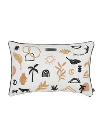 Housse de coussin rectangulaire brodée en coton Terra Nova, 100 % coton, Blanc, beige, noir, larg. 40 x long. 60 cm