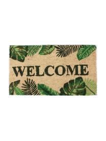 Felpudo Welcome, Parte superior: fibras de coco, Reverso: PVC, Beige, tonos verdes, An 40 x L 70 cm