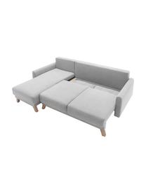 Samt-Schlafsofa Balio (3-Sitzer) mit Stauraum, Bezug: 100% Polyestersamt Der ho, Gestell: Massives Kiefernholz, Spa, Füße: Holz, Samt Hellgrau, B 234 x T 164 cm (Eckteil links)