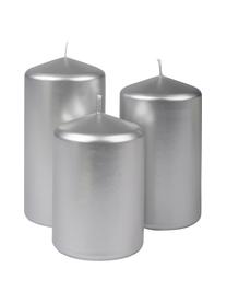 Set de velas pilar Parilla, 3 uds., Cera, Plateado, Set de diferentes tamaños