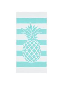 Gestreiftes Strandtuch Asan mit Ananas-Motiv, 100% Baumwolle
leichte Qualität 380 g/m², Türkis, Weiß, 80 x 160 cm