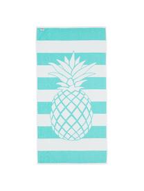Serviette de plage à imprimé ananas Asan, Turquoise, blanc