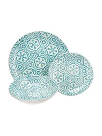 Serviesset met patroon Bodrum, 6 personen (set van 18), Porselein, Turquoise, wit, Set met verschillende groottes