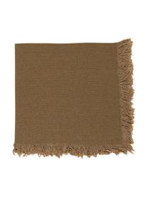 Serviette de table en coton avec franges brune Nalia, 4 pièces, Coton, Brun, larg. 35 x long. 35 cm