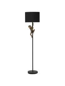 Design Stehlampe Chimp mit Affenfigur, Lampenschirm: Baumwolle, Lampenfuß: Metall, beschichtet, Dekor: Metall, beschichtet, Schwarz, Goldfarben, H 150 cm