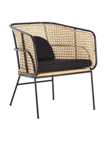 Loungestuhl Merete mit Wiener Geflecht, Sitzfläche: Rattan, Gestell: Metall, pulverbeschichtet, Rattan, Schwarz, B 72 x T 74 cm