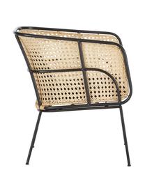 Fotel z plecionką wiedeńską Merete, Siedzisko: rattan Stelaż: czarny, matowy Poszewki: czarny, S 72 x G 74 cm