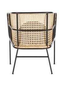 Sedia a poltrona con braccioli in rattan Merete, Seduta: rattan, Struttura: metallo, verniciato a pol, Seduta: rattan Struttura: nero opaco Fodere: nero, Larg. 72 x Prof. 74 cm