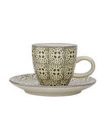 Tazas originales con platitos Karine, 4 uds., Gres, Blanco, verde, rojo, gris, estampado, Ø 6 x Al 6 cm, 90 ml