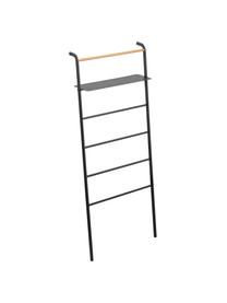 Metalen ladderrek Lena in zwart, Frame: gepoedercoat metaal, Stang: hout, Zwart, B 66 cm x H 160 cm