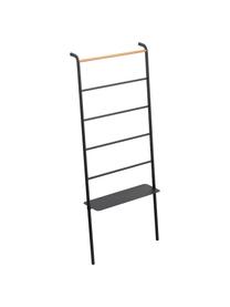 Metalen ladderrek Lena in zwart, Frame: gepoedercoat metaal, Stang: hout, Zwart, B 66 cm x H 160 cm