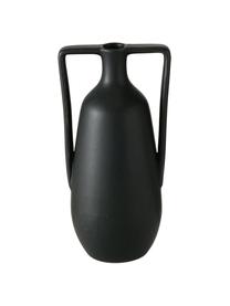 Handgefertigte Steingut-Vase Melax, Steingut, Schwarz, B 11 x H 20 cm