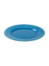 Assiettes plates en porcelaine artisanales Rhombe, 4 pièces, Porcelaine, Bleu, Ø 27 cm