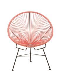 Poltroncina in materiale sintetico intrecciato Bahia, Seduta: plastica, Struttura: metallo verniciato a polv, Corallo, Larg. 81 x Prof. 73 cm
