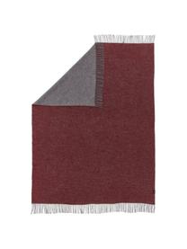 Dubbelzijdige wollen plaid Tirol in rood/grijs met franjes, gevlekt, Rood, grijs, B 140 x L 200 cm