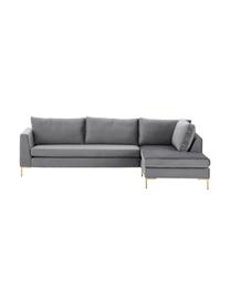 Samt-Ecksofa Luna in Dunkelgrau mit Metall-Füssen, Bezug: Samt (Polyester) Der hoch, Gestell: Massives Buchenholz, Samt Dunkelgrau,Gold, B 280 x T 184 cm, Eckteil links