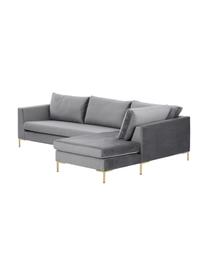 Samt-Ecksofa Luna in Dunkelgrau mit Metall-Füßen, Bezug: Samt (Polyester) Der hoch, Gestell: Massives Buchenholz, Füße: Metall, galvanisiert, Samt Dunkelgrau,Gold, B 280 x T 184 cm, Eckteil links