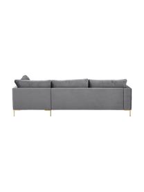 Samt-Ecksofa Luna in Dunkelgrau mit Metall-Füßen, Bezug: Samt (Polyester) Der hoch, Gestell: Massives Buchenholz, Füße: Metall, galvanisiert, Samt Dunkelgrau,Gold, B 280 x T 184 cm, Eckteil links