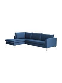 Samt-Ecksofa Luna in Blau mit Metall-Füßen, Bezug: Samt (Polyester) 80.000 S, Gestell: Massives Buchenholz, Füße: Metall, galvanisiert, Samt Blau, Silber, B 280 x T 184 cm