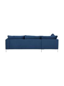 Samt-Ecksofa Luna in Blau mit Metall-Füssen, Bezug: Samt (Polyester) 80.000 S, Gestell: Massives Buchenholz, Samt Blau, Silber, B 280 x T 184 cm