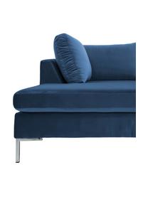 Fluwelen hoekbank Luna, Bekleding: fluweel (polyester), Frame: massief beukenhout, Poten: gegalvaniseerd metaal, Blauw, B 280 x D 184 cm