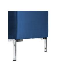 Divano angolare in velluto blu Luna, Rivestimento: velluto (100% poliestere), Struttura: legno di faggio massiccio, Piedini: metallo, zincato, Velluto blu, argento, Larg. 280 x Prof. 184 cm