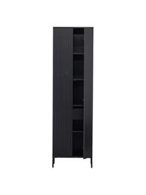 Schrank Avourio mit geriffelter Front aus Kiefernholz, Korpus: Kiefernholz, FSC-zertifiz, Füße: Metall, beschichtet, Schwarz, B 60 x H 210 cm