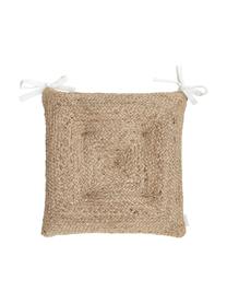 Coussin de chaise en jute Justina, Beige, blanc, larg. 40 x long. 40 cm