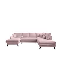 Divano letto angolare in tessuto rosa cipria con contenitore Charming Charlie, Rivestimento: 100% poliestere con sensa, Struttura: legno, truciolato, Rosa cipria, Larg. 302 x Prof. 200 cm