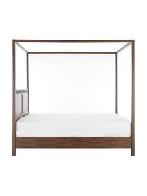 Houten hemelbed Retreat, Mangohout met teakhout-, mahoniehout, en mindihoutfineer, Bruintinten, 180 x 200 cm