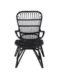 Poltrona da giardino in rattan con poggiapiedi Ella, Rattan, poliestere, Nero, Larg. 66 x Prof. 131 cm