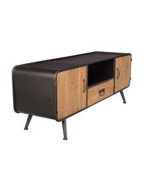 Credenza bassa industrial Gin, Ante, cassetto: legno di abete Maniglie, ante e piedi: grigio, Larg. 135 x Alt. 51 cm