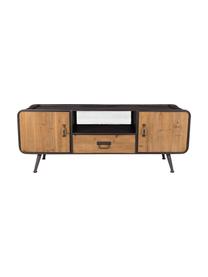 Credenza bassa industrial Gin, Ante, cassetto: legno di abete Maniglie, ante e piedi: grigio, Larg. 135 x Alt. 51 cm