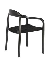 Massief houten fauteuil Nina, Frame: massief eucalyptushout, F, Zitvlak: polyester, uv-bestendig, Zwart, B 56 x D 53 cm