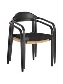 Massief houten fauteuil Nina, Frame: massief eucalyptushout, F, Zitvlak: polyester, uv-bestendig, Zwart, B 56 x D 53 cm