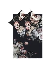 Katoensatijnen dekbedovertrek Blossom, Weeftechniek: satijn Draaddichtheid 210, Zwart, met bloemenprint, 200 x 200 cm + 2 kussenhoezen 60 x 70 cm